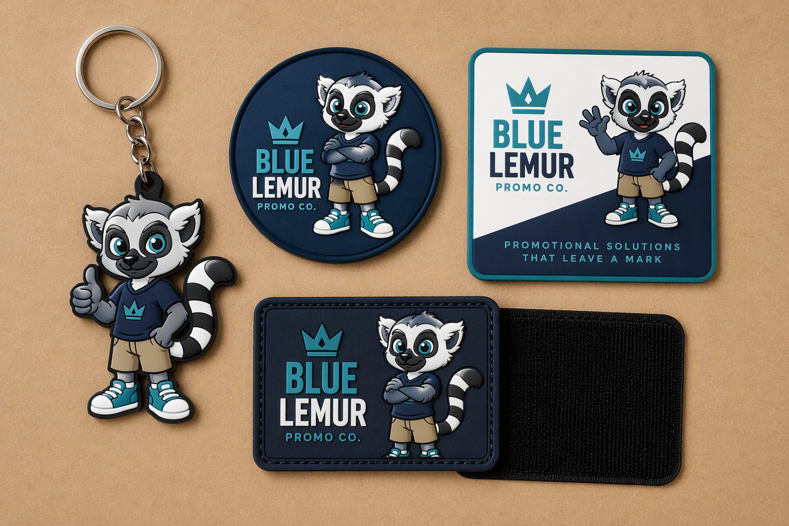 Lema 3D sample kit: 3D keychain, magnet, coaster and velcro patch